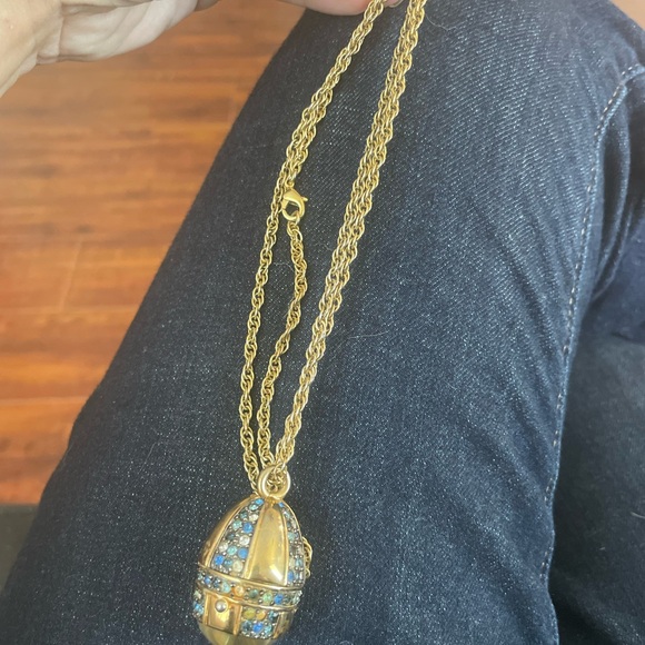 Vintage Necklace Main Line Time Oval Pendant Watch Blue Crystal W 28'' Chain - Picture 1 of 5